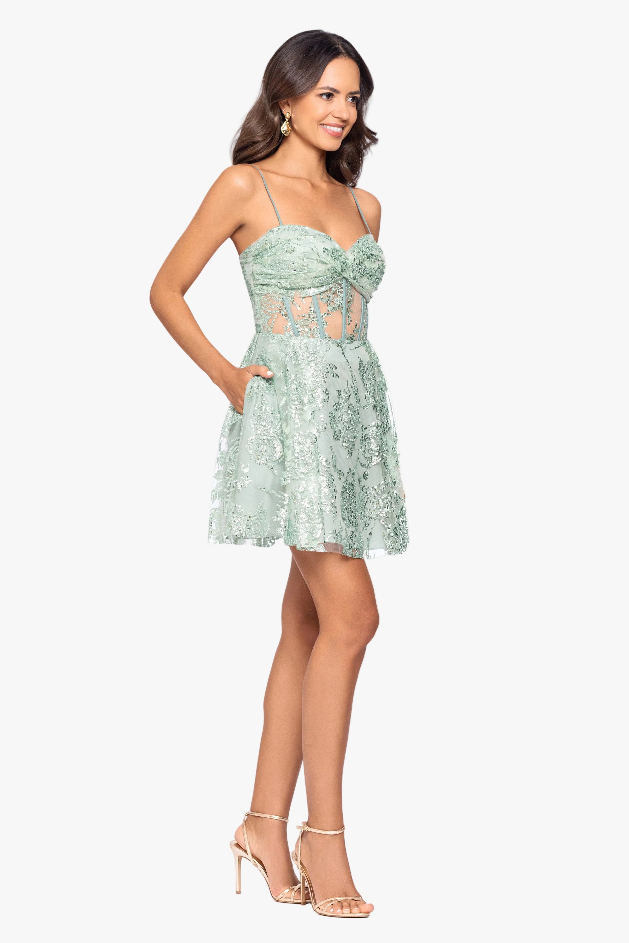 "Gloria" Short Glitter Party Tieback Dress