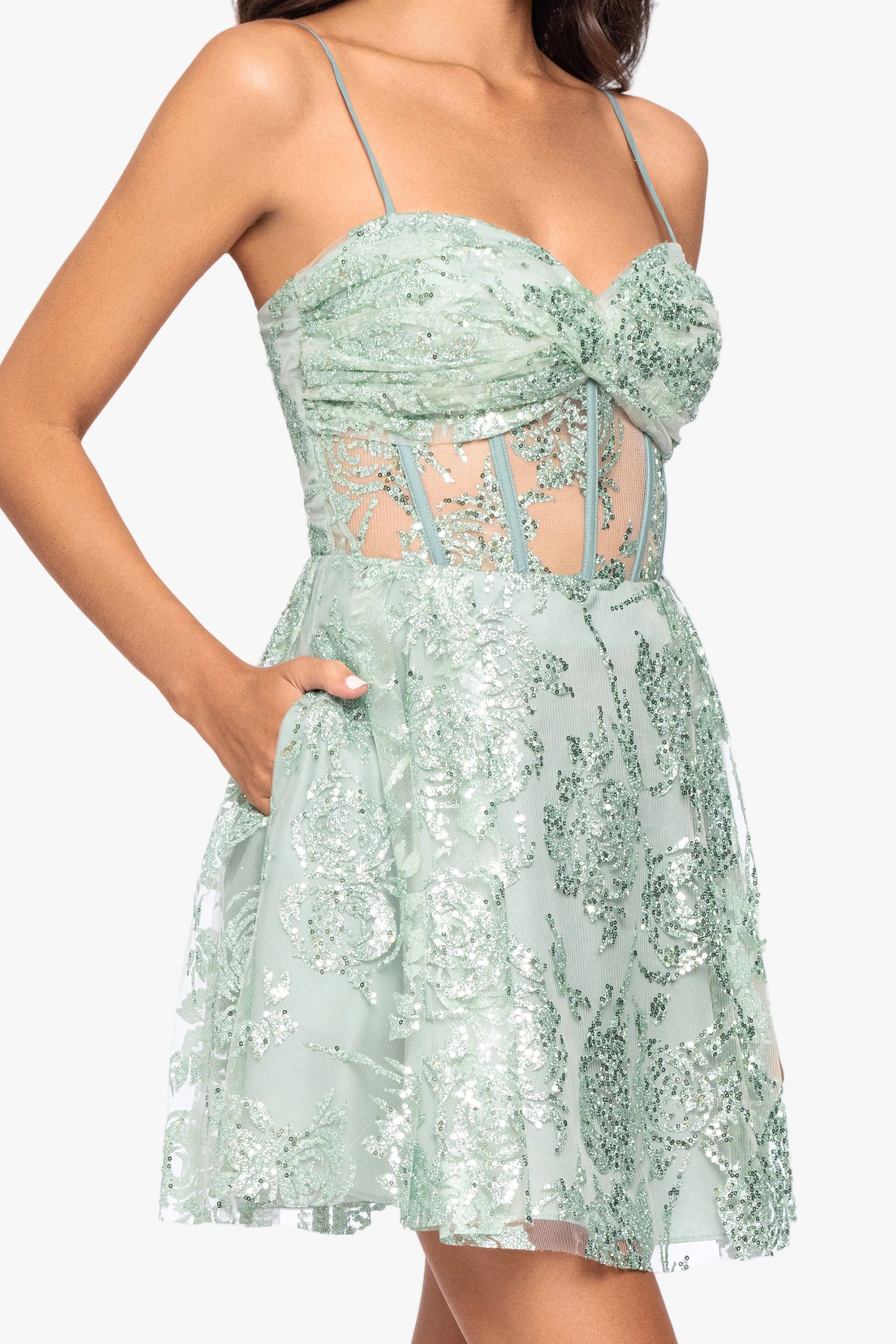 "Gloria" Short Glitter Party Tieback Dress