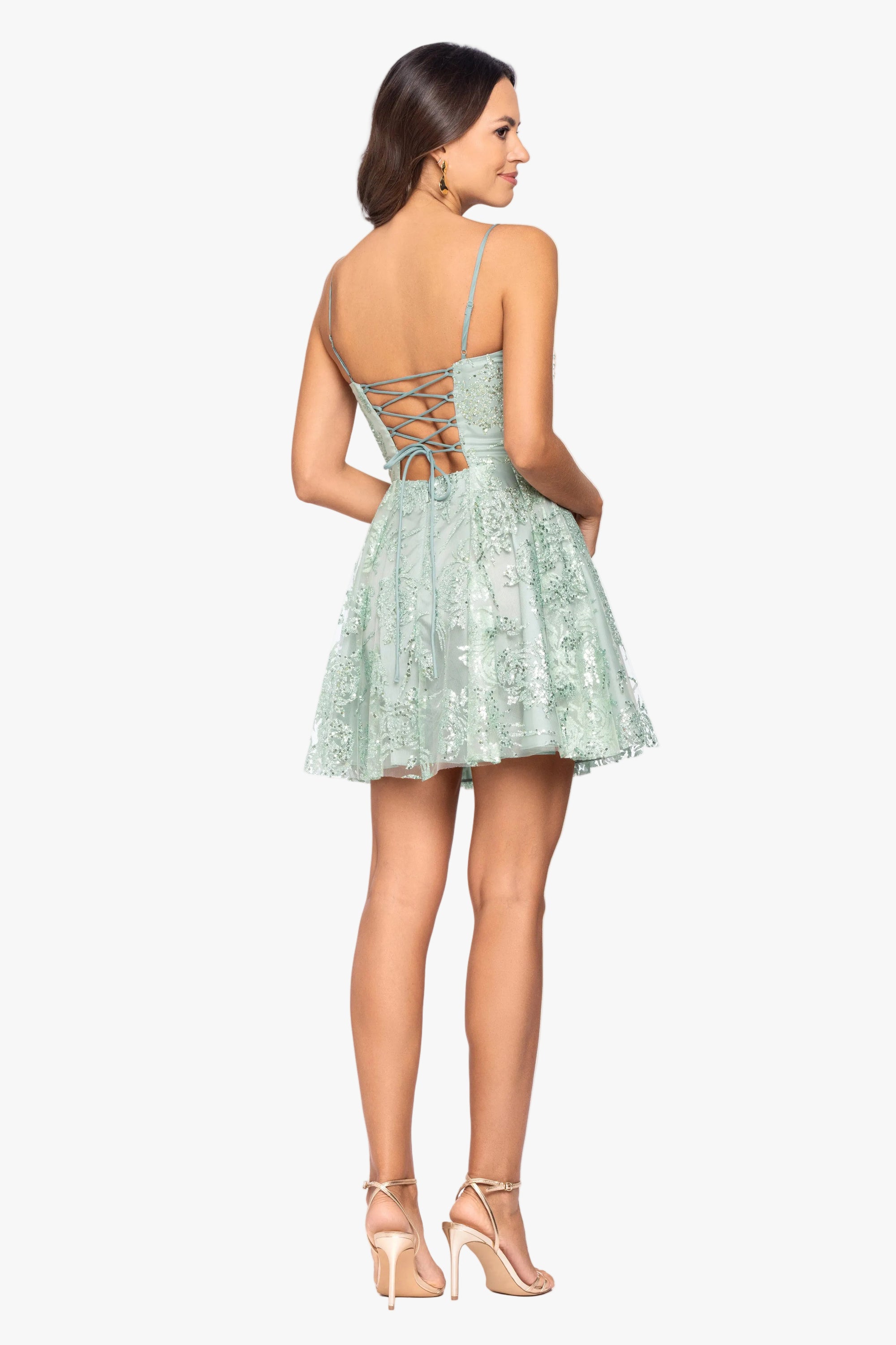 "Gloria" Short Glitter Party Tieback Dress