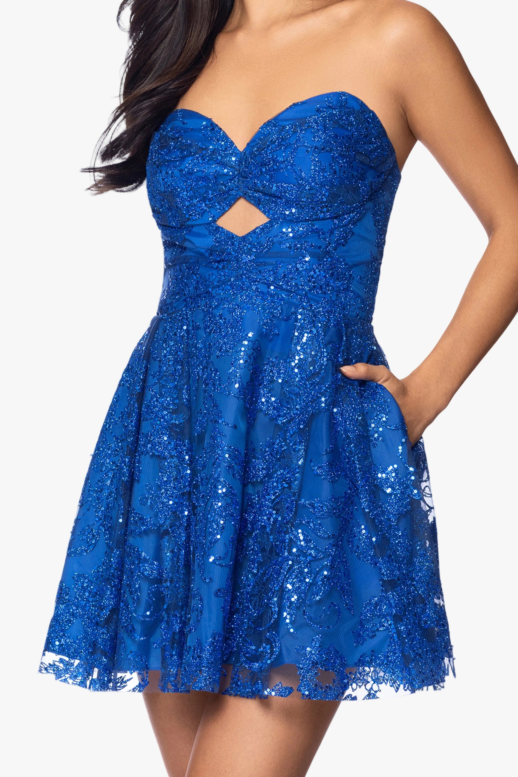 Dawn Short Glitter Cut Out Party Dress