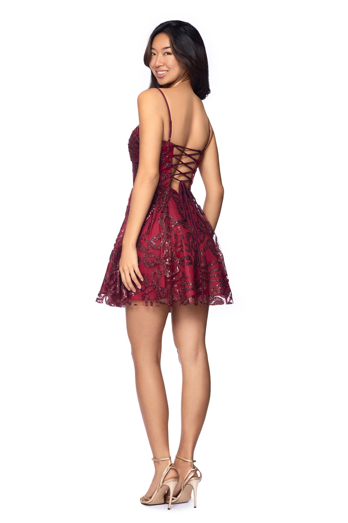 "Ruby" Short Glitter Bow Twist Dress