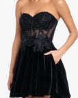 "Knox" Short Velvet Party Applique Dress