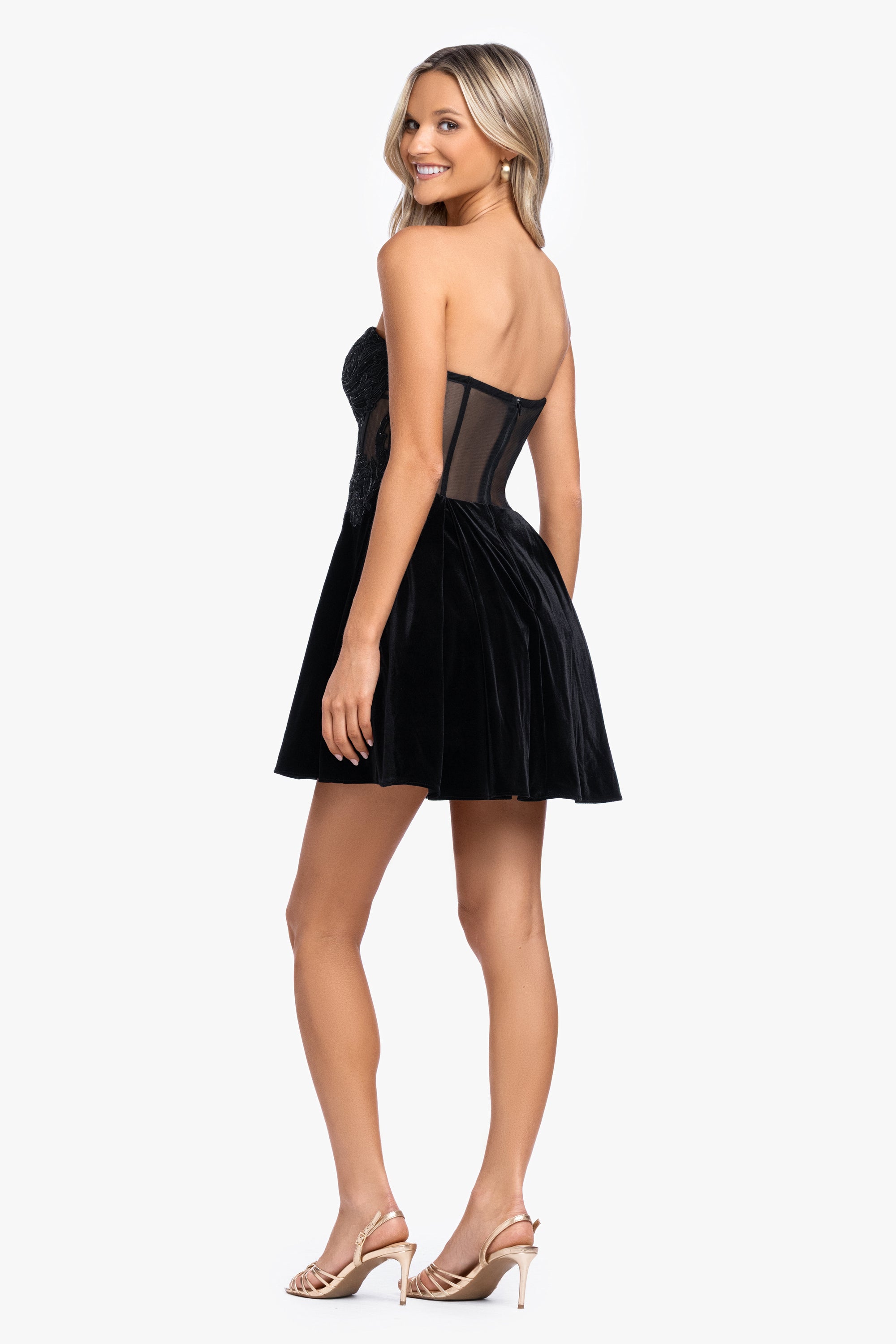 "Knox" Short Velvet Party Applique Dress