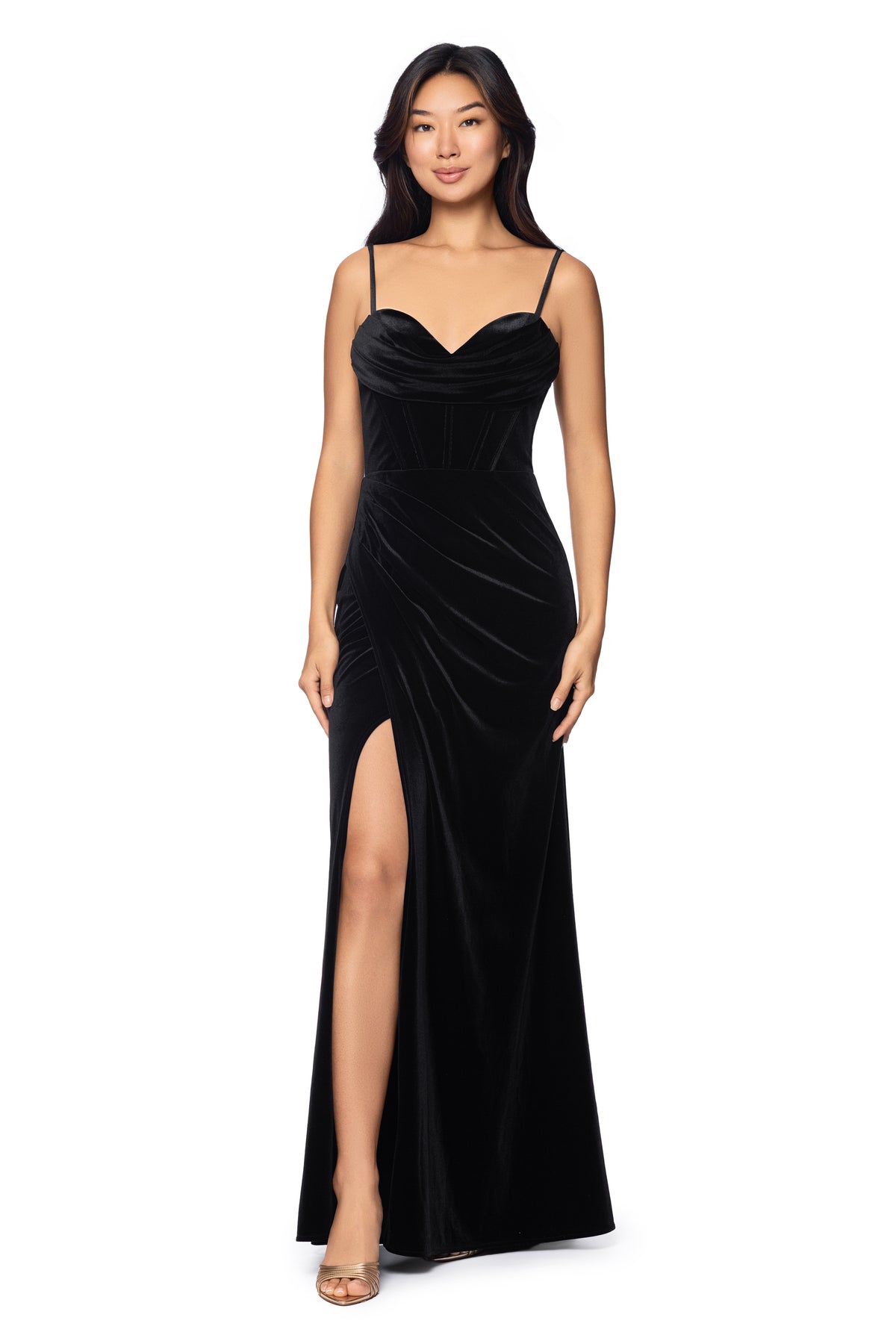"Tosha" Long Velvet Corset Drape Dress