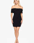 "Ivanna" Scuba Crepe Off the Shoulder Embellished Short Dress