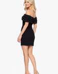 "Ivanna" Scuba Crepe Off the Shoulder Embellished Short Dress