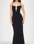 "Lola" Scuba Crepe Deep V-Neck Sleeveless Floor Length Dress