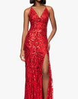 "Jessa" V-Neck Sequin Patter Floor Length Dress
