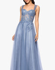 Blondie Nites "Christy" Embellished Mesh Illusion Corset Floor Length Dress