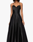 "Leah" Satin Stone Cowl Neck Floor Length Gown