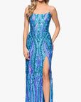 "Nora" Sequin Scoop Neck Tieback Floor Length Dress