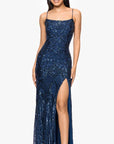 "Cleo" Long Square Neck Sequin Pattern Dress