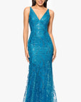"Jocelyn" Long Glitter Mesh V-Neck Dress