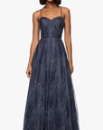 "Samantha" Puff Glitter Spaghetti Strap Floor Length Dress