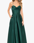"Liza" Lamour Satin Draped Corset Tieback Gown