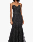 "Ashlyn" Puff Glitter Floor Length Trumpet Dress