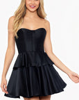 Blondie Nites "Isabella" Short Strapless Tiered Satin Dress