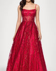 "Mona" Glitter Illusion Lace Up Floor Length Dress