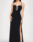 "Eliza" Scuba Stoned Spaghetti Strap Floor Length Dress