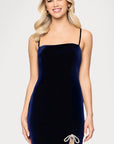 Blondie Nites "Beatrice" Velvet Spaghetti Strap Rhinestone Bow Embellished Short Dress