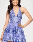 "Jacey" Mesh Sequin Embellished Halter Neck Short Dress