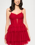 "Joanie" Mesh Corset Ruffle Short Dress