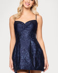 "Kennedy" Floral Metallic Jacquared Sweetheart Neckline Short Dress