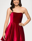"Lisa" Velvet Strapless Bow Back Short Dress