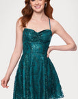 Blondie Nites "Tiara" Short Glitter Mesh Tie Back Party Dress
