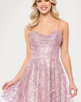 "Becky" Glitter Draoped Neck Short Dress