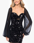 "Gracie" Long Mesh Sleeve Short Sequin Dress