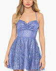 Blondie Nites "Tiara" Short Glitter Mesh Tie Back Party Dress