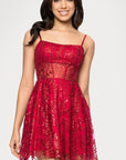 "Catherine" Short Glitter Illusion Party Dress