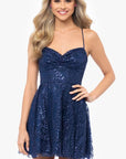 Blondie Nites "Tiara" Short Glitter Mesh Tie Back Party Dress
