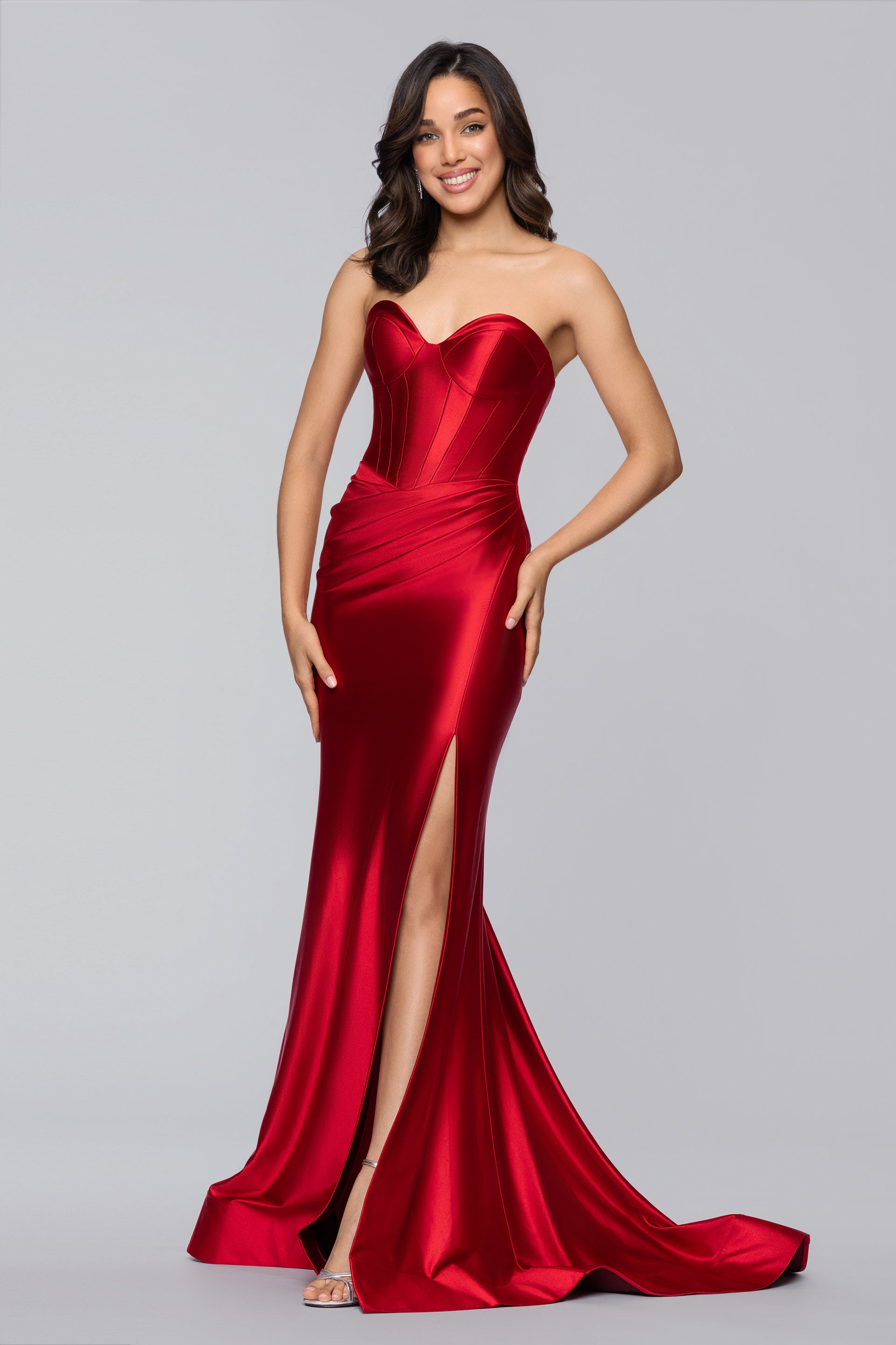 Blondie Nites Juniors' Strapless Fitted Long Ball Gown - Red