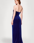 Blondie Nites "Angela" Velvet Strapless Draped Skirt Floor Length Dress
