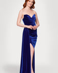 Blondie Nites "Angela" Velvet Strapless Draped Skirt Floor Length Dress