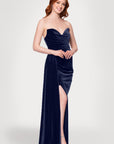 Blondie Nites "Angela" Velvet Strapless Draped Skirt Floor Length Dress