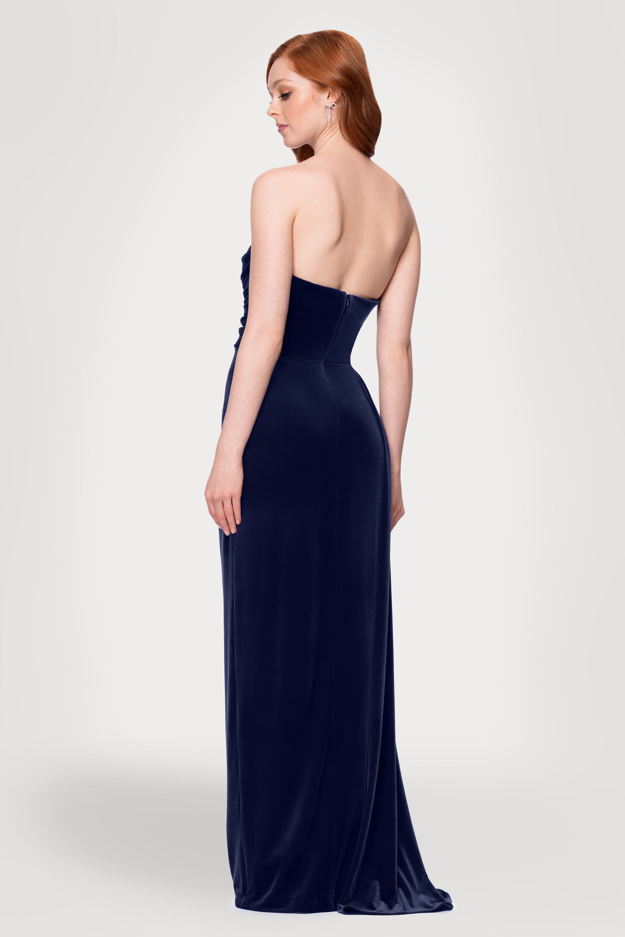 Blondie Nites "Angela" Velvet Strapless Draped Skirt Floor Length Dress