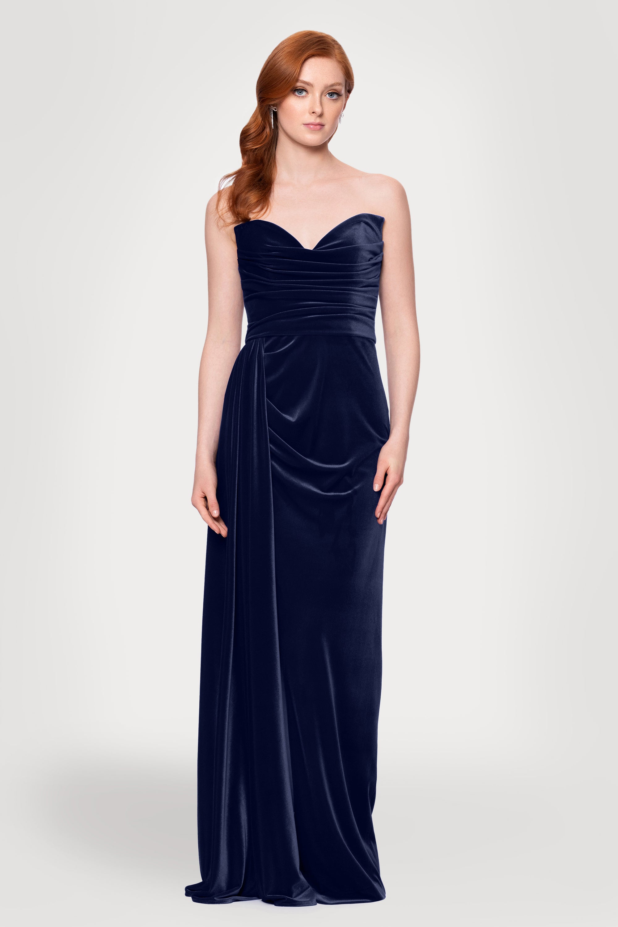 Blondie Nites &quot;Angela&quot; Velvet Strapless Draped Skirt Floor Length Dress