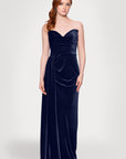 Blondie Nites "Angela" Velvet Strapless Draped Skirt Floor Length Dress