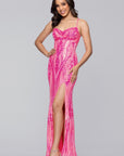 Blondie Nites "Elena" Sequin Pattern Cross Back Floor Length Dress