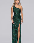 Blondie Nites "Lyra" Sequin Rose Pattern One Shoulder Floor Length Dress