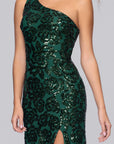 Blondie Nites "Lyra" Sequin Rose Pattern One Shoulder Floor Length Dress
