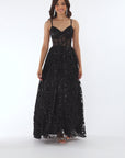 "Evie" Glitter Mesh Bow Lace Up Back Floor Length Dress