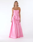 "Jackeline" Satin Strapless Bow Embellished Floor Length Dress