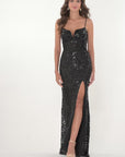 "Maisie" Sequin Lace V-Neck Floor Length Dress