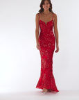 "Roxanna" Sequin Rose Pattern Floor Length Dress
