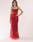 "Tracy" Glitter Drape Neck Floor Length Dress