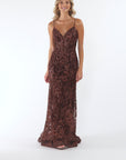"Sabrina" Glitter Slim Lace Up Back Floor Length Dress